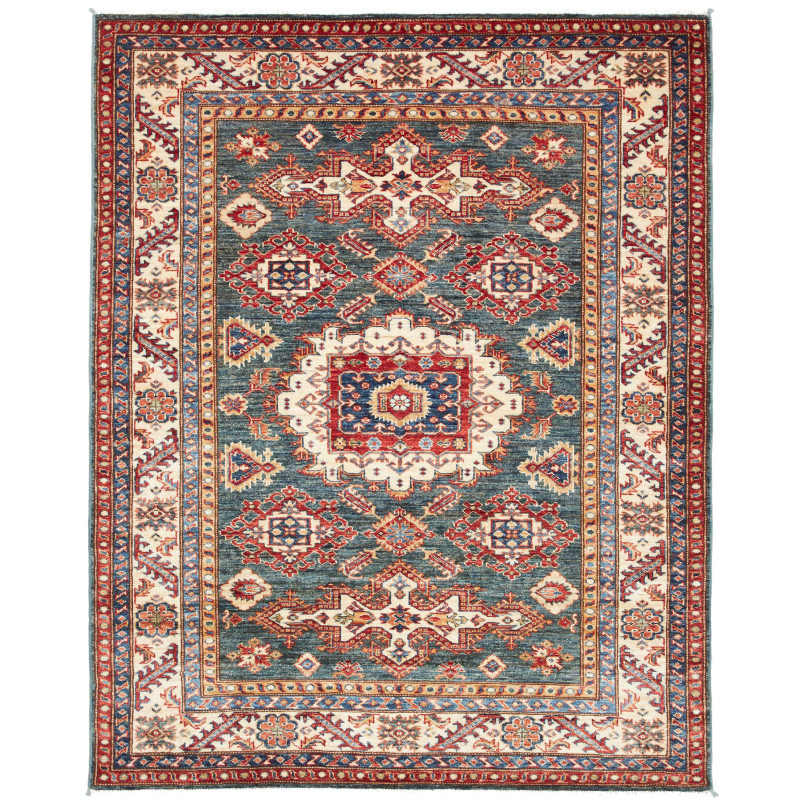 Tappeto Kazak Fine Pakistan Medaglione Blu Petrolio Rosso 15