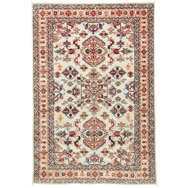 Tappeto Kazak Fine Pakistan Geometrico Crema Rosso 124x183 C