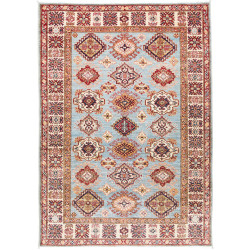 Tappeto Kazak Fine Pakistan Astratto Azzurro Rosso 127x184 C