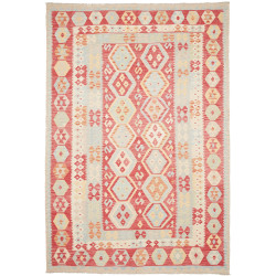 Tappeto Kilim Afghanistan Geometrico Rosso Mattone Celeste 2