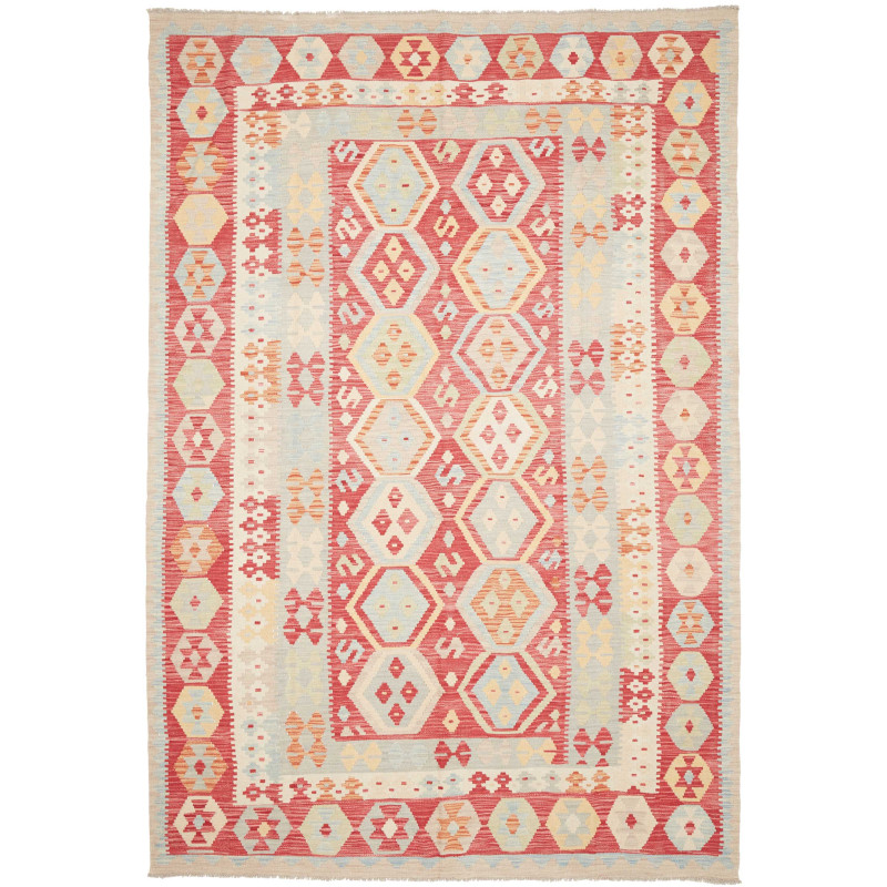 Tappeto Kilim Afghanistan Geometrico Rosso Mattone Celeste 2