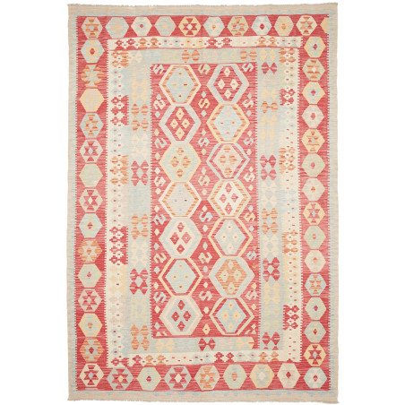 Tappeto Kilim Afghanistan Geometrico Rosso Mattone Celeste 2