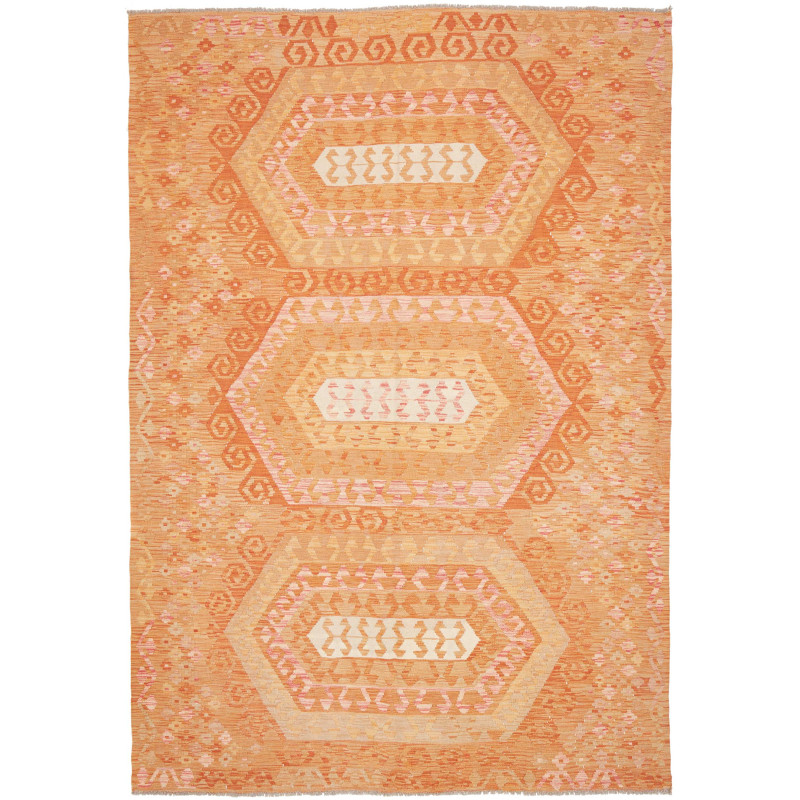 Tappeto Kilim Afghanistan Astratto Arancio Pesca 206x299 Cm