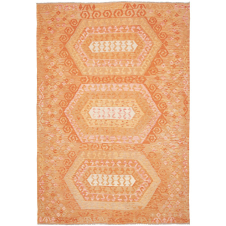 Tappeto Kilim Afghanistan Astratto Arancio Pesca 206x299 Cm