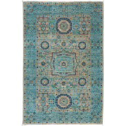 Tappeto Mamlouk Pakistan Geometrico Turchese Beige 80x122 Cm