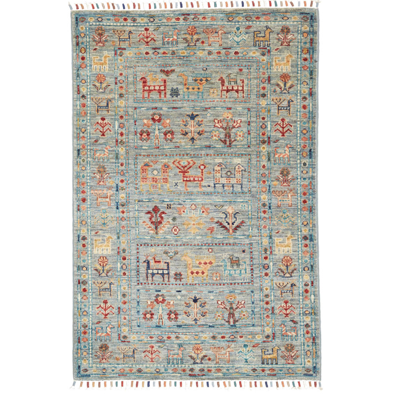 Tappeto Rubin Pakistan Geometrico Azzurro Grigio 80x120 Cm