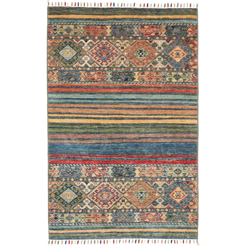 Tappeto Rubin Pakistan Geometrico Blu Verde 79x124 Cm
