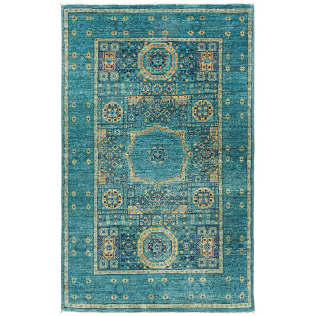 Tappeto Mamlouk Pakistan Geometrico Turchese Blu Beige 77x12