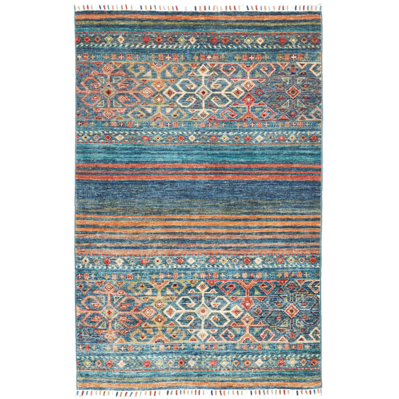 Tappeto Rubin Pakistan Astratto Blu Arancione 97x152 Cm