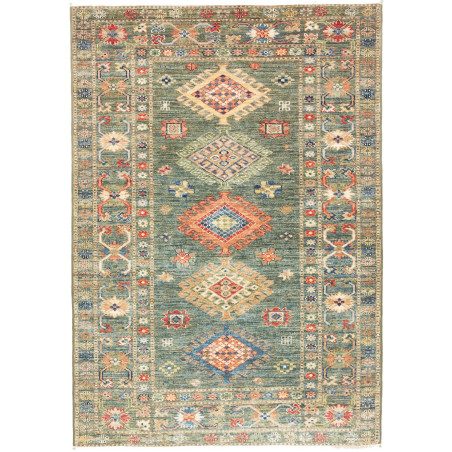 Tappeto Kazak Fine Pakistan Geometrico Verde Petrolio Aranci