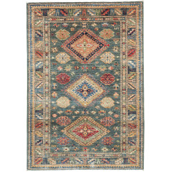 Tappeto Kazak Fine Pakistan Astratto Verde Petrolio Rosso 10