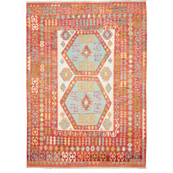 Tappeto Kilim Afghanistan Geometrico Terracotta Azzurro 213x