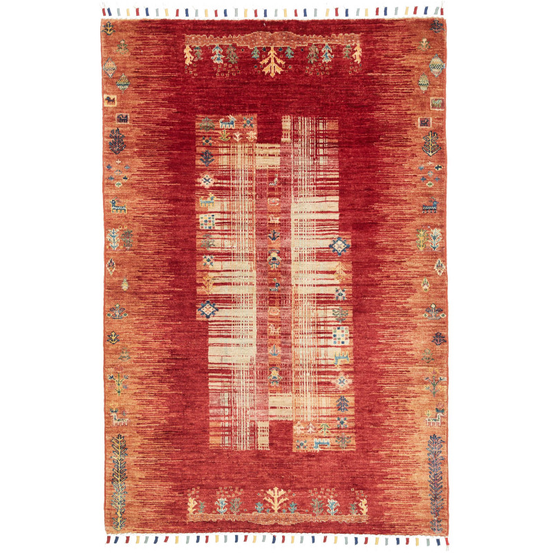 Tappeto Siva Pakistan Geometrico Rosso Beige 100x147 Cm