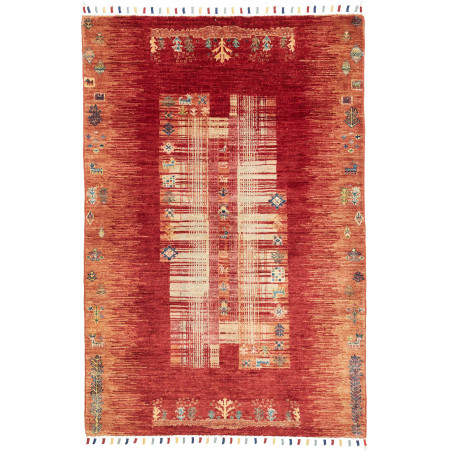 Tappeto Siva Pakistan Geometrico Rosso Beige 100x147 Cm