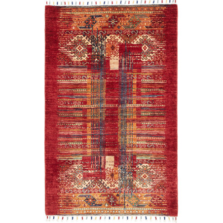 Tappeto Siva Pakistan Geometrico Rosso Arancione 101x157 Cm