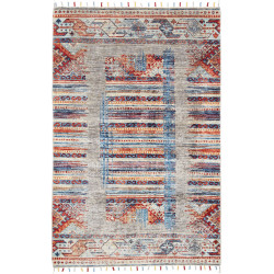 Tappeto Siva Pakistan Geometrico Grigio Rosso 100x149 Cm