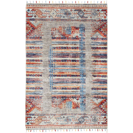 Tappeto Siva Pakistan Geometrico Grigio Rosso 100x149 Cm