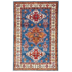 Tappeto Kazak Fine Pakistan Geometrico Blu Rosso 103x158 Cm