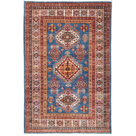 Tappeto Kazak Fine Pakistan Medaglione Blu Rosso 99x151 Cm