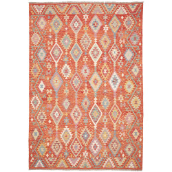 Tappeto Kilim Afghanistan Geometrico Arancio Blu 202x298 Cm