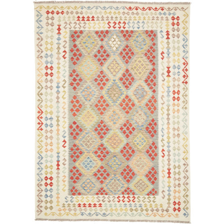 Tappeto Kilim Afghanistan Geometrico Bianco Policromo 207x29