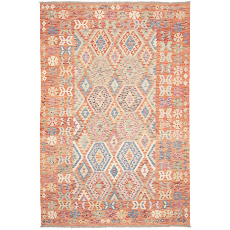 Tappeto Kilim Afghanistan Geometrico Arancio Blu 202x302 Cm