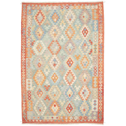 Tappeto Kilim Afghanistan Geometrico Celeste Arancio 198x296