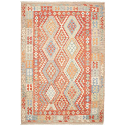 Tappeto Kilim Afghanistan Geometrico Terracotta Celeste 209x