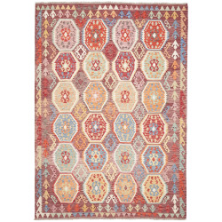Tappeto Kilim Afghanistan Astratto Bordeaux Multicolore 204x