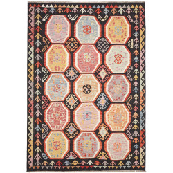 Tappeto Kilim Afghanistan Geometrico Nero Pastello 200x286 C