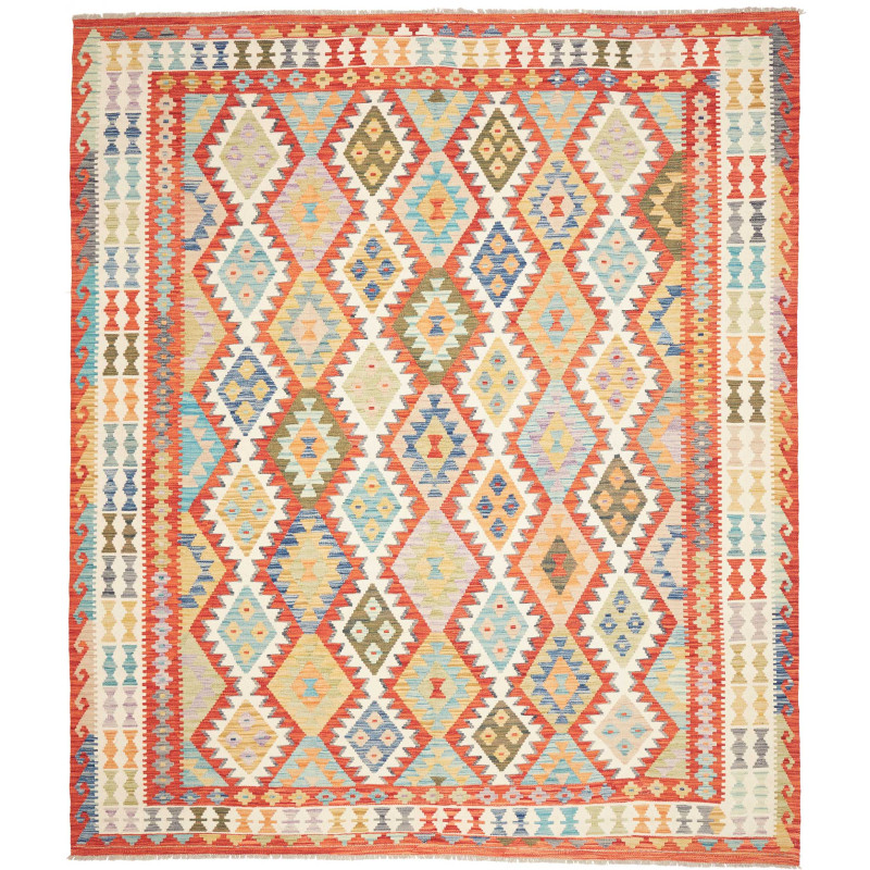 Tappeto Kilim Afghanistan Geometrico Terracotta Multicolore