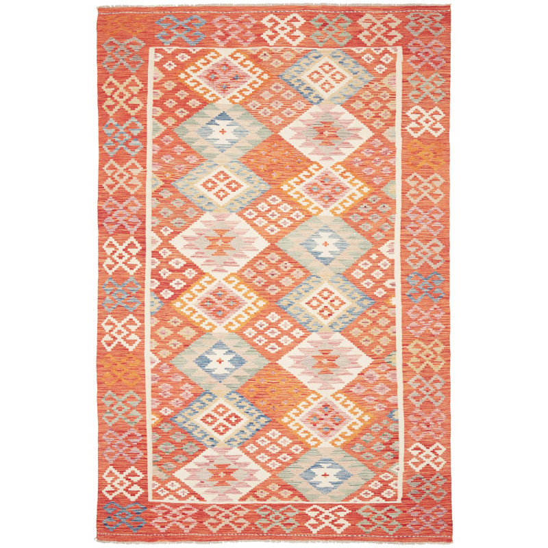 Tappeto Kilim Afghanistan Geometrico Arancione Blu 198x299 C