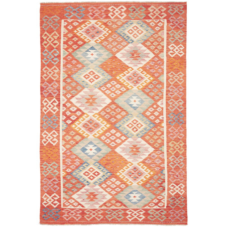 Tappeto Kilim Afghanistan Geometrico Arancione Blu 198x299 C