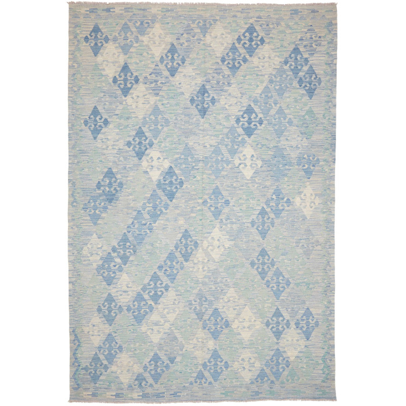 Tappeto Kilim Afghanistan Geometrico Azzurro Blu 207x302 Cm