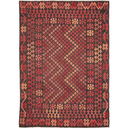 Tappeto Kilim Afghanistan Geometrico Rosso Nero 207x292 Cm