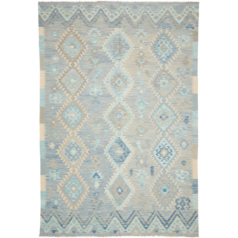 Tappeto Kilim Afghanistan Geometrico Blu Azzurro Grigio 204x
