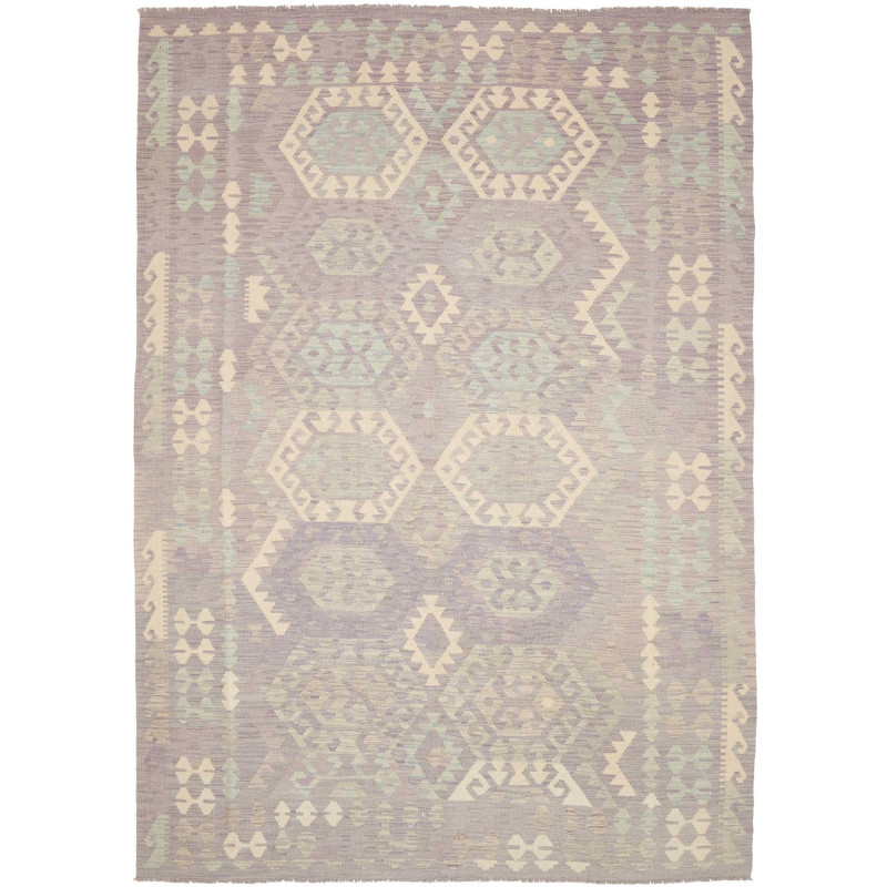 Tappeto Kilim Afghanistan Astratto Grigio Lavanda Verde 206x