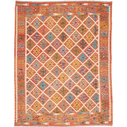 Tappeto Kilim Afghanistan Astratto Arancio Policromo 201x247