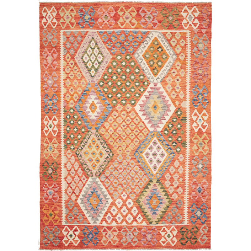 Tappeto Kilim Afghanistan Geometrico Arancione Policromo 209