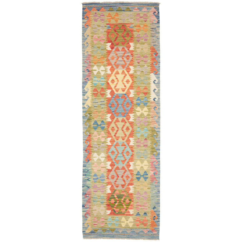 Tappeto Kilim Afghanistan Astratto Blu Arancio 78x238 Cm