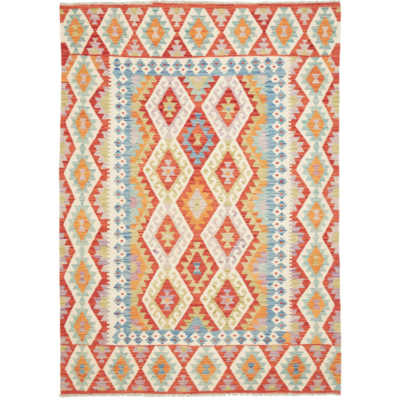 Tappeto Kilim Afghanistan Geometrico Terracotta Azzurro 171x