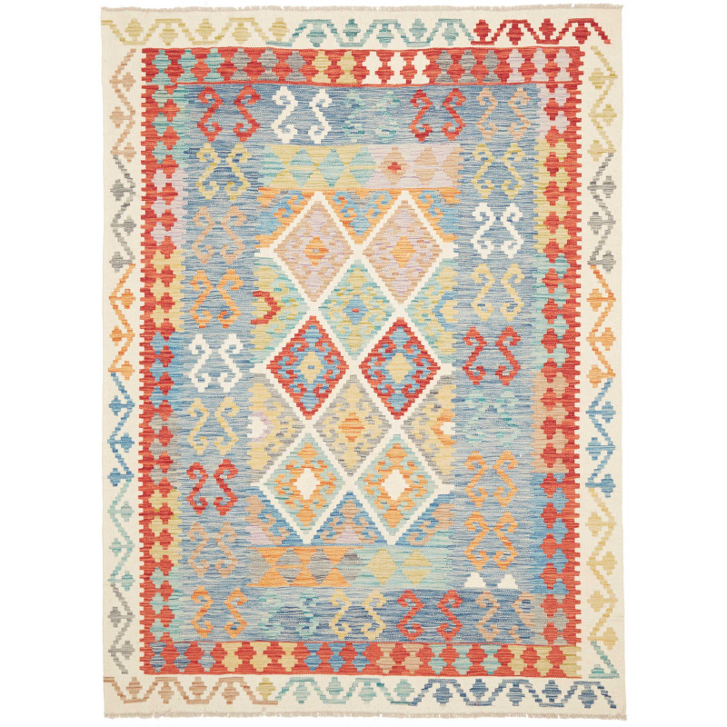 Tappeto Kilim Afghanistan Geometrico Blu Rosso 178x242 Cm