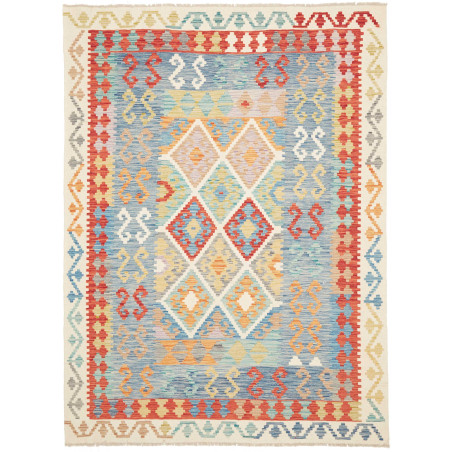 Tappeto Kilim Afghanistan Geometrico Blu Rosso 178x242 Cm