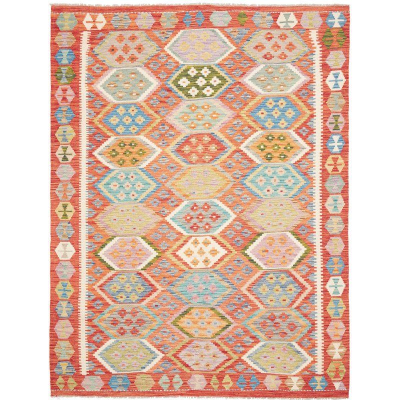 Tappeto Kilim Afghanistan Geometrico Arancio Multicolore 180