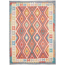 Tappeto Kilim Afghanistan Geometrico Rosso Blu 178x241 Cm