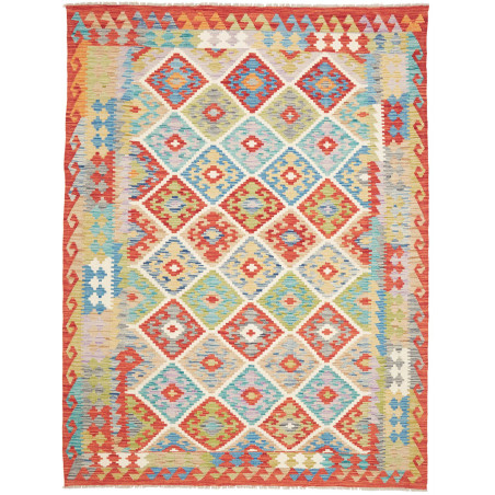 Tappeto Kilim Afghanistan Astratto Multicolore Rosso 174x231