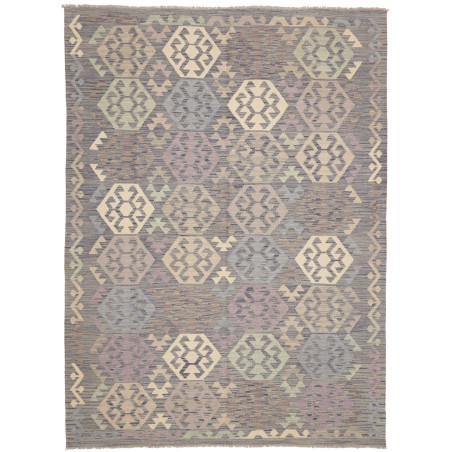 Tappeto Kilim Afghanistan Geometrico Grigio Beige 182x247 Cm