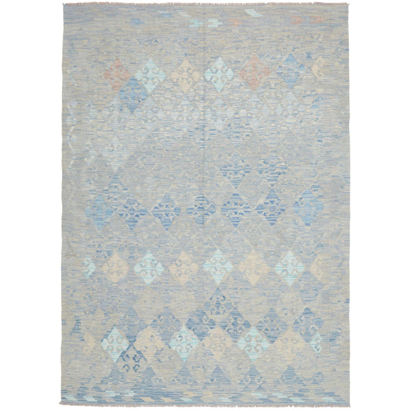 Tappeto Kilim Afghanistan Geometrico Grigio Blu 173x237 Cm