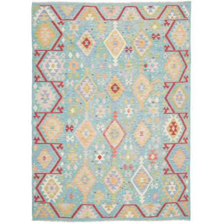 Tappeto Kilim Afghanistan Geometrico Azzurro Rosso 175x243 C