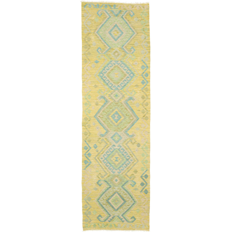 Tappeto Kilim Afghanistan Geometrico Giallo Turchese 73x247